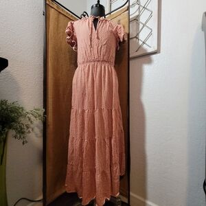 Max Studio Red Checkered Maxi Tiered Dress Size Mefium